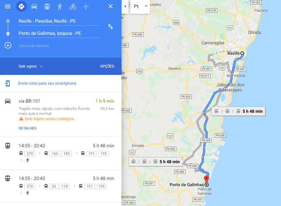 Distância entre Recife e Porto de Galinhas